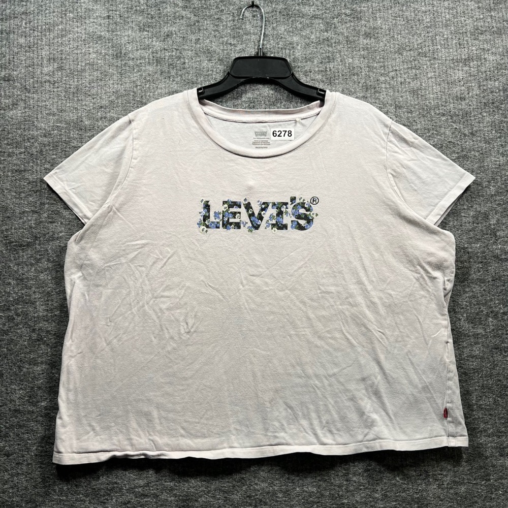 Levis Womens 2XL Gray Floral Logo Graphic T-Shirt Short Sleeve Relaxed Fit